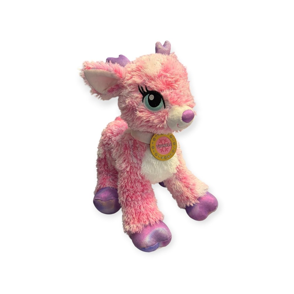 Build a Bear Twinkle Christmas Reindeer Pink White Tinsel Plush Stuffed Animal
